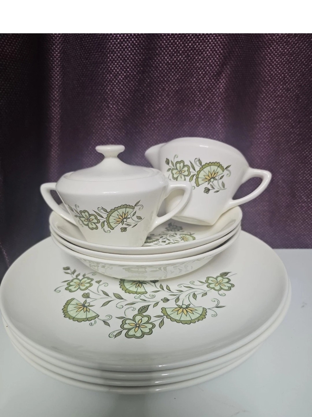 Vintage Set Rare McCoy Nelson Green Floral Dinner American Ironstone Plates